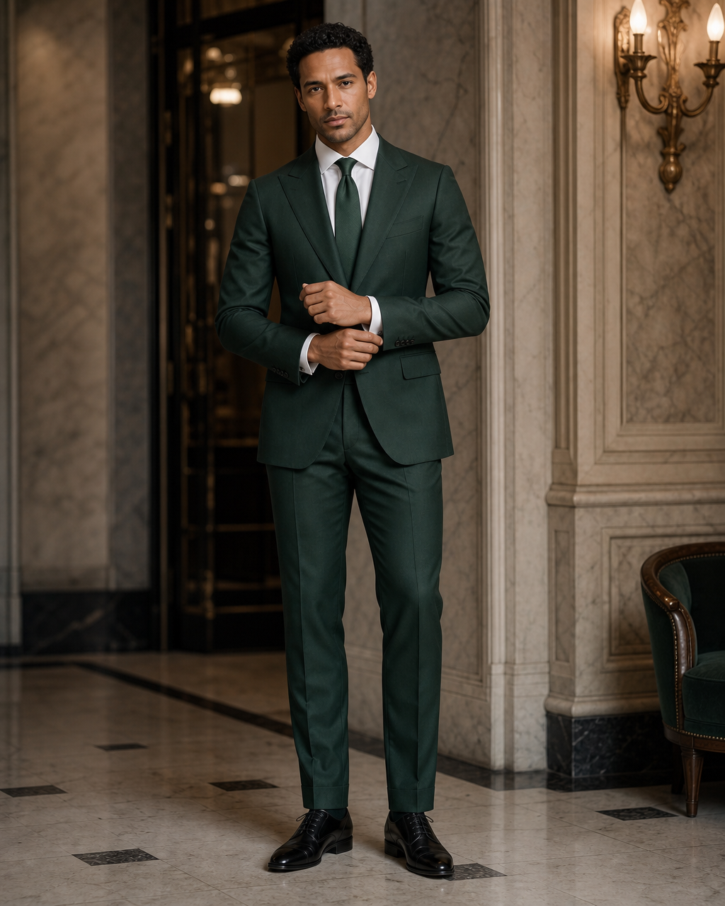 Forest Green Cotton Beach Wedding Suit - Custom Made to Measure front view