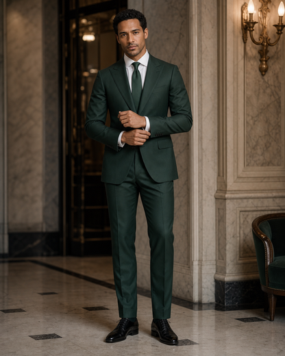Forest Green Cotton Beach Wedding Suit - Custom Made to Measure front view