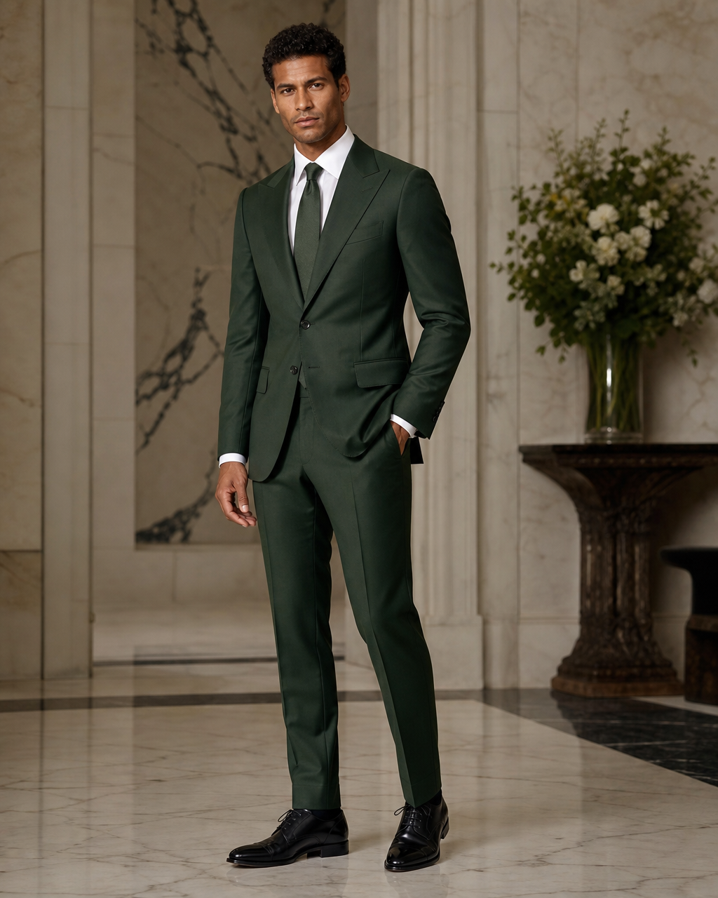 Forest Green Cotton Beach Wedding Suit - Custom Made to Measure side back view