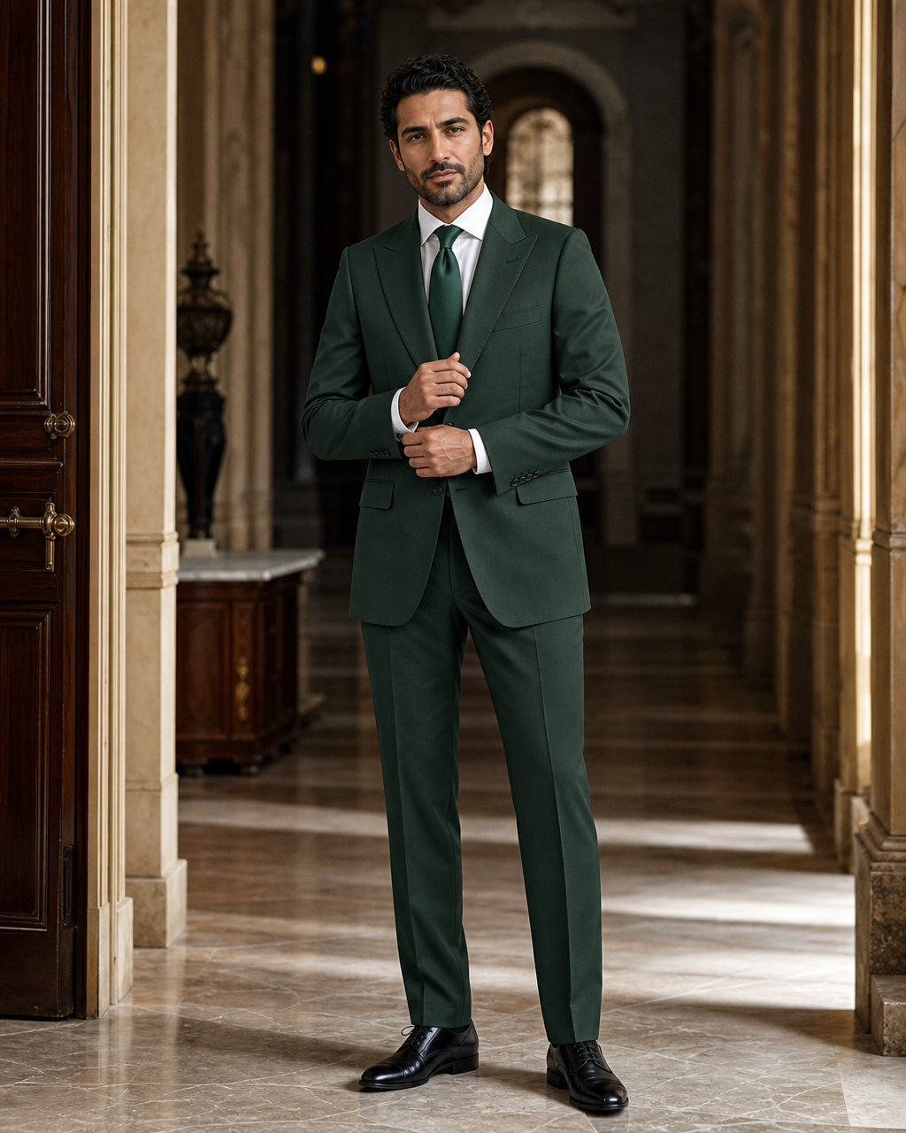 Forest Green Cotton Outdoor Wedding Suit - Custom Made to Measure front view