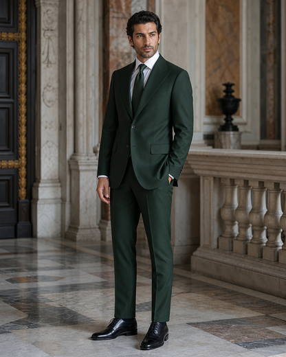 Forest Green Cotton Outdoor Wedding Suit - Custom Made to Measure side back view