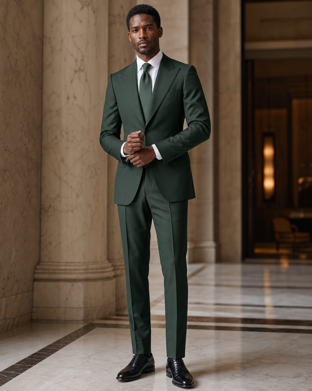 Forest Green Cotton Summer Suit - Custom Made to Measure front view