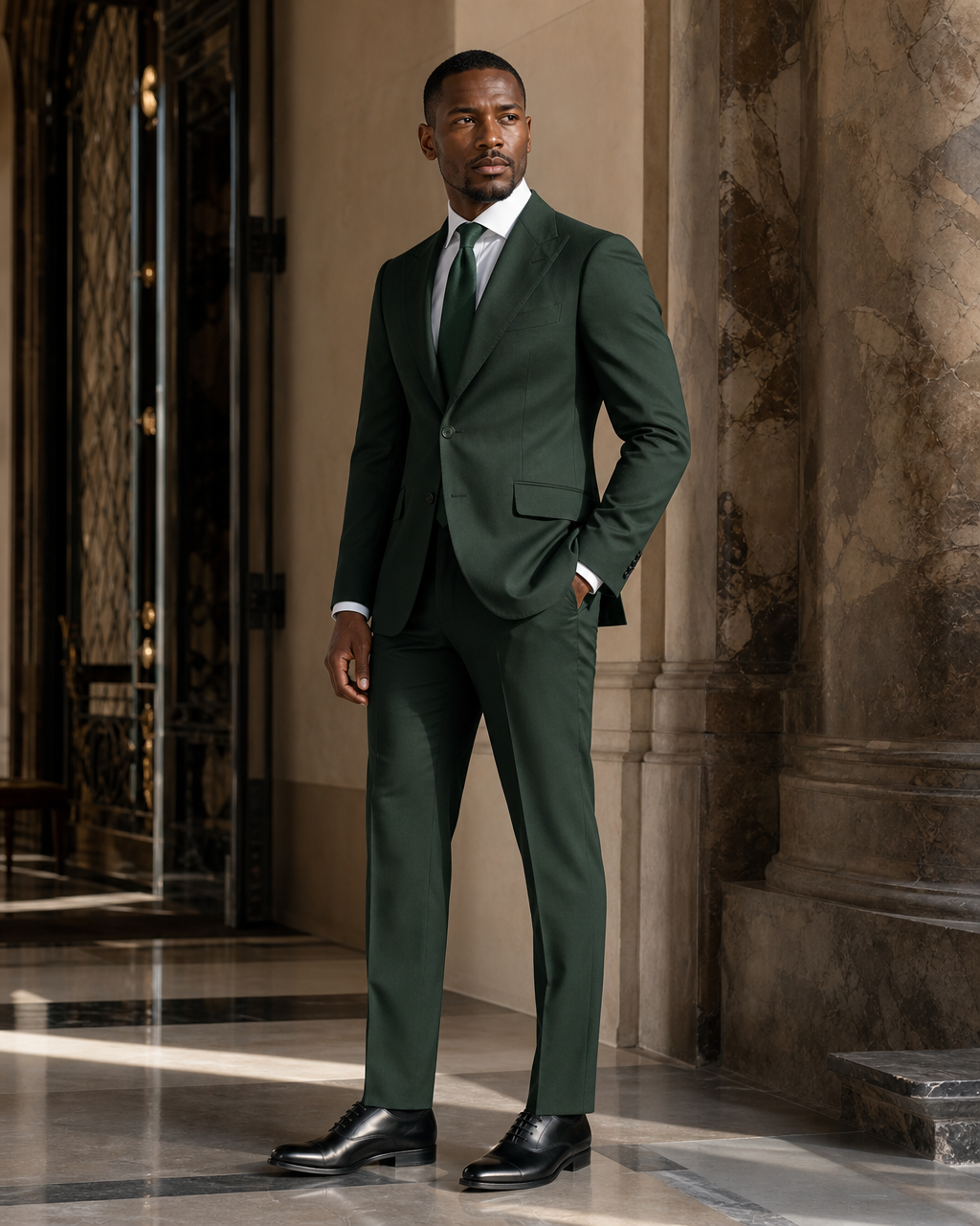 Forest Green Cotton Summer Suit - Custom Made to Measure side back view