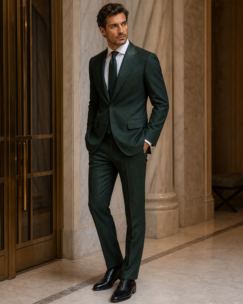 Forest Green Flannel Winter Suit - Custom Made to Measure side back view