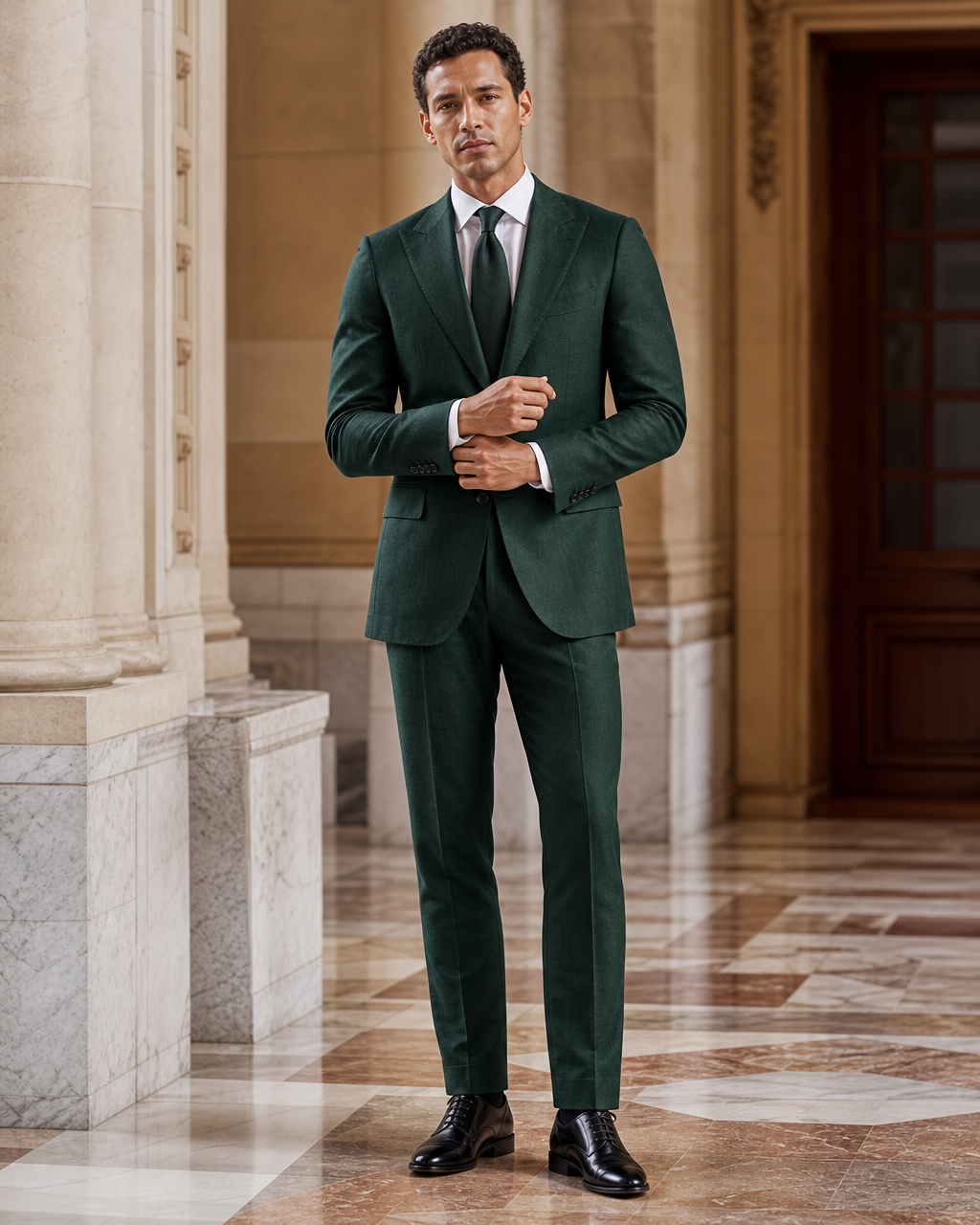 Forest Green Linen Outdoor Wedding Suit - Custom Made to Measure front view