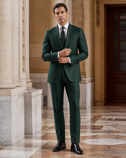 Forest Green Linen Outdoor Wedding Suit - Custom Made to Measure front view