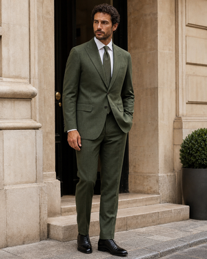 Forest Green Linen Peak Lapel Suit — Custom Made to Measure — 3