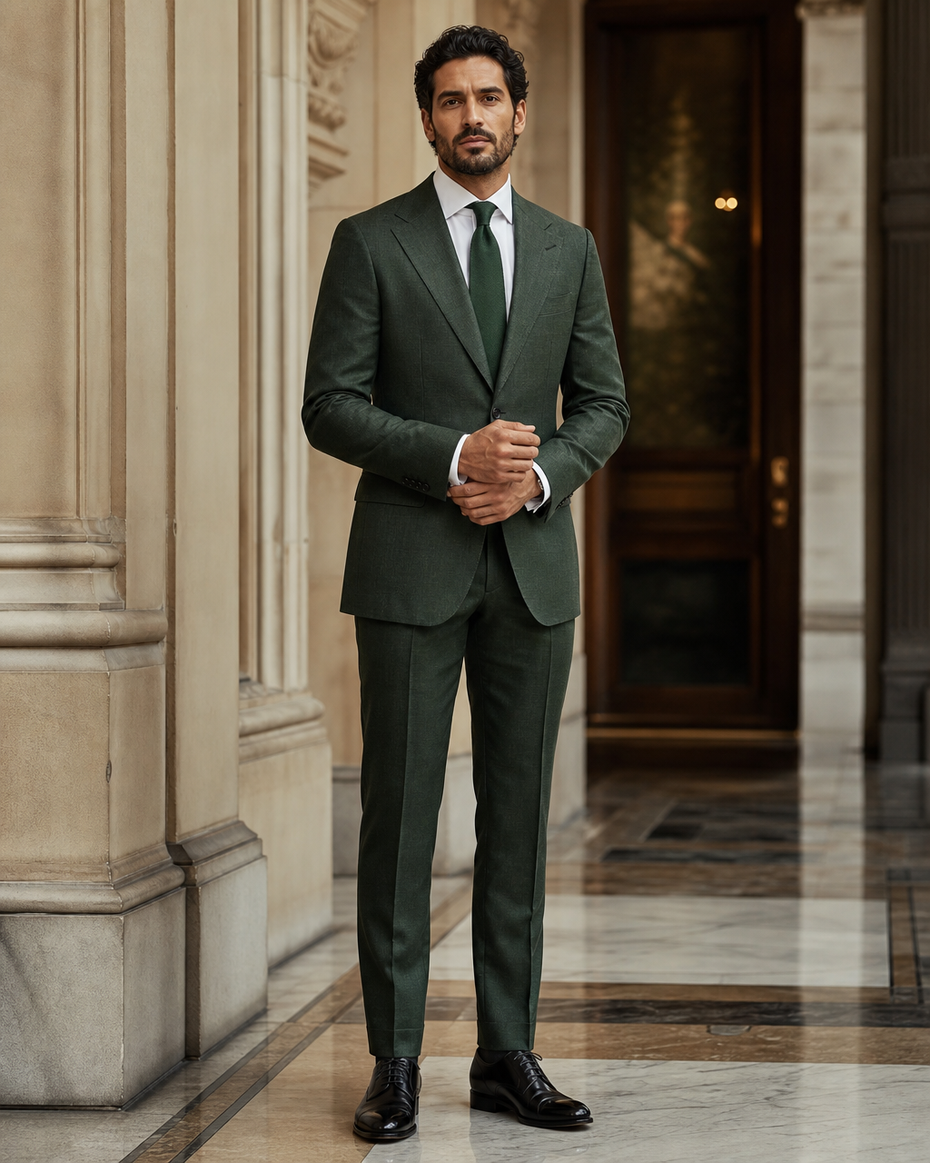 Forest Green Linen Summer Suit - Custom Made to Measure front view