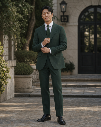 Forest Green Seersucker Outdoor Wedding Suit — Custom Made to Measure front view