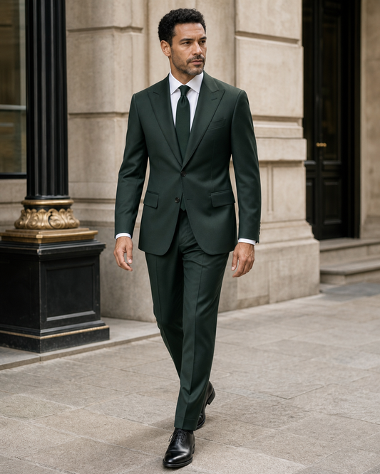 Forest Green Silk Blend Peak Lapel Suit - Custom Made to Measure front view
