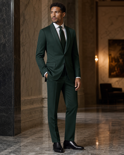 Forest Green Silk Blend Shawl Lapel Suit - Custom Made to Measure side back view