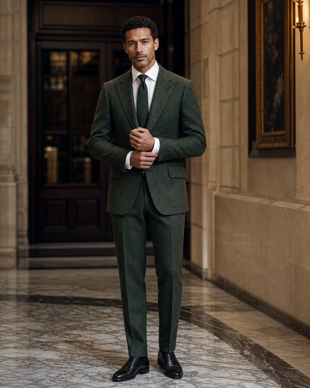 Forest Green Tweed Winter Suit - Custom Made to Measure front view