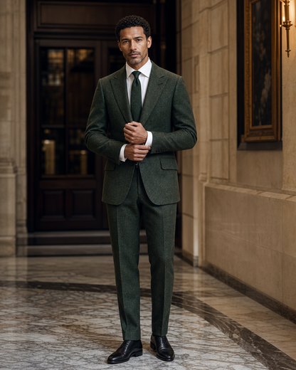 Forest Green Tweed Winter Suit - Custom Made to Measure front view