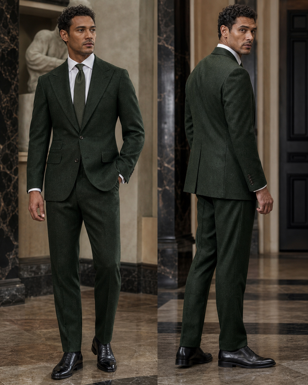 Forest Green Tweed Winter Suit - Custom Made to Measure side back view