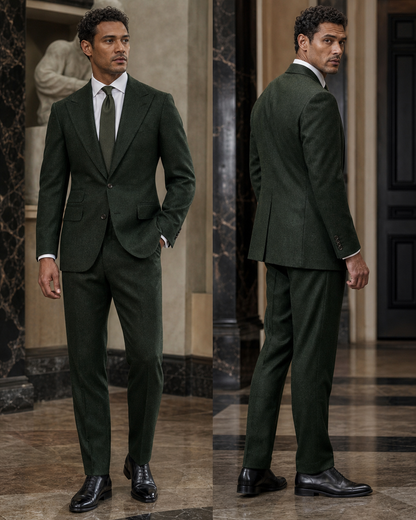 Forest Green Tweed Winter Suit - Custom Made to Measure side back view