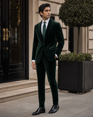 Forest Green Velvet Shawl Lapel Suit — Custom Made to Measure — 3