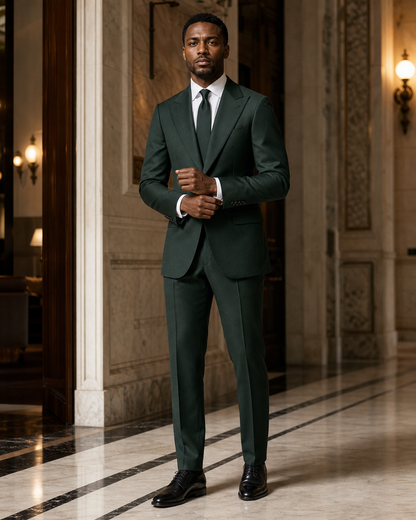 Forest Green Wool Outdoor Wedding Suit - Custom Made to Measure front view