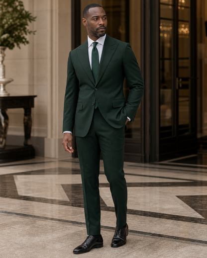 Forest Green Wool Outdoor Wedding Suit - Custom Made to Measure side back view