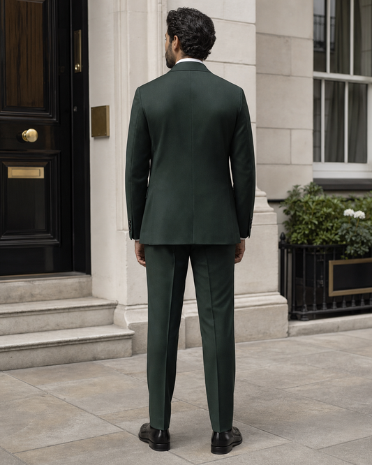 Forest Green Wool Shawl Lapel Suit - Custom Made to Measure back view