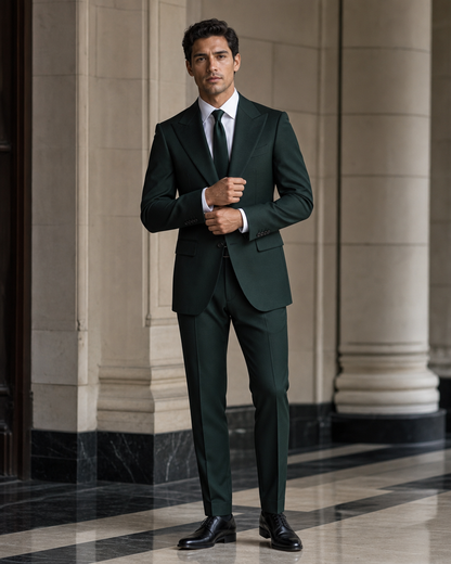 Forest Green Wool Winter Suit - Custom Made to Measure front view