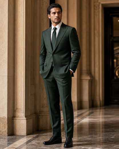 Forest Green Wool Winter Suit - Custom Made to Measure side back view
