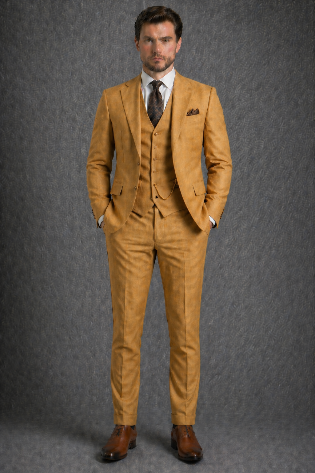 Gold Linen Slim Fit Suit — Custom Made to Measure