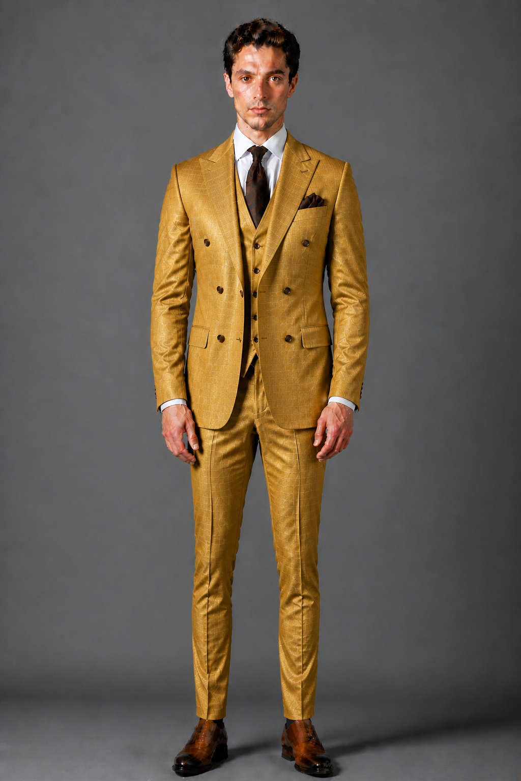 Gold Silk Blend Double Breasted Suit — Custom Made to Measure