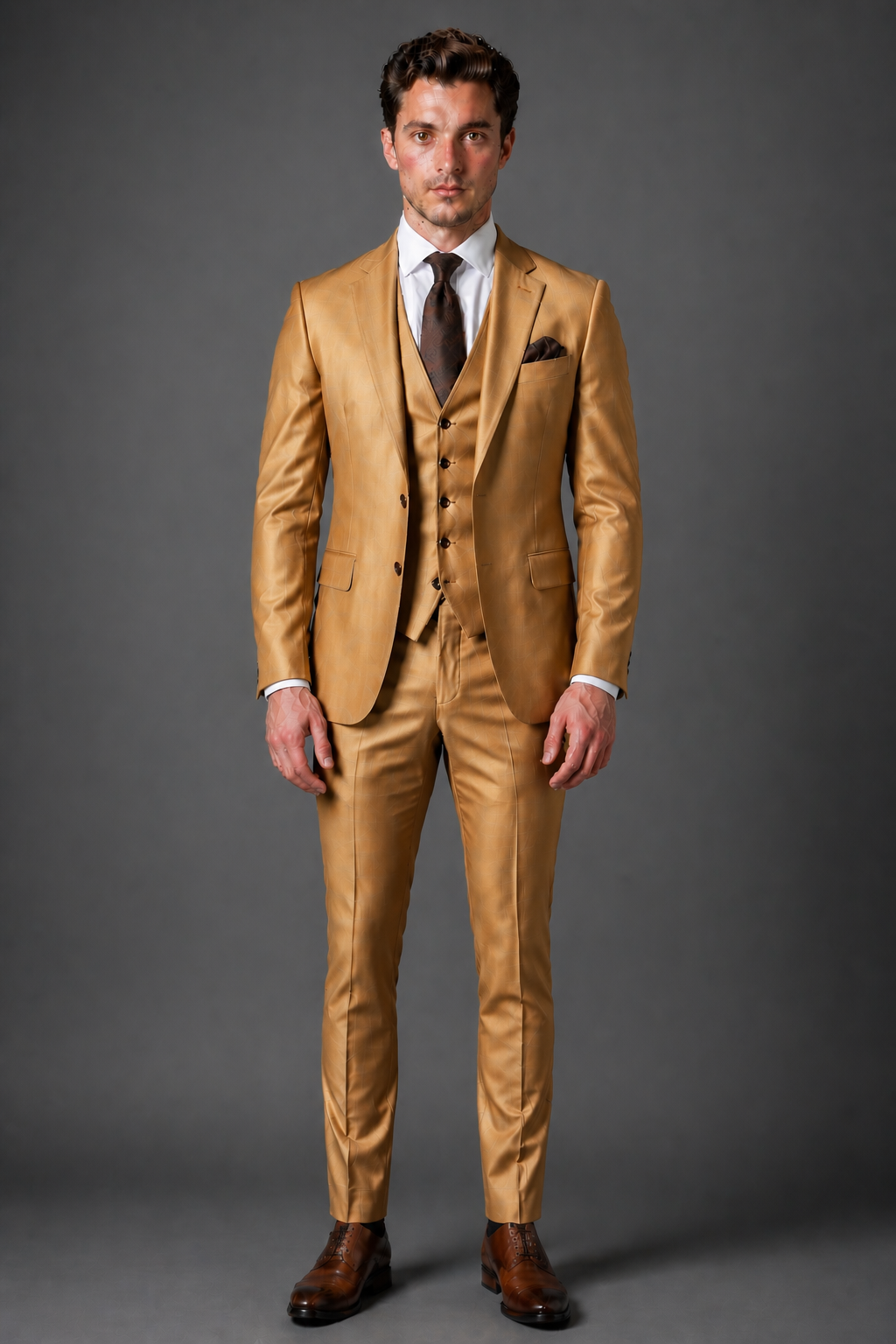 Gold Silk Blend Groomsmen Suit — Custom Made to Measure