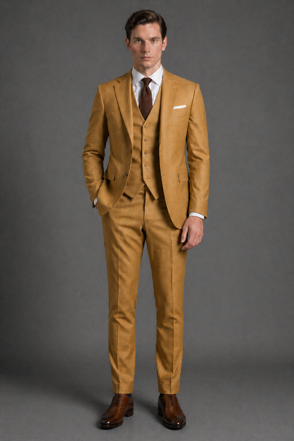 Gold Wool Slim Fit Suit — Custom Made to Measure