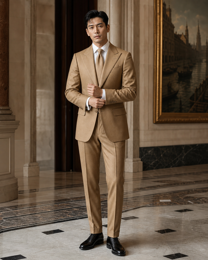 Gold Cashmere Blend Winter Suit - Custom Made to Measure front view