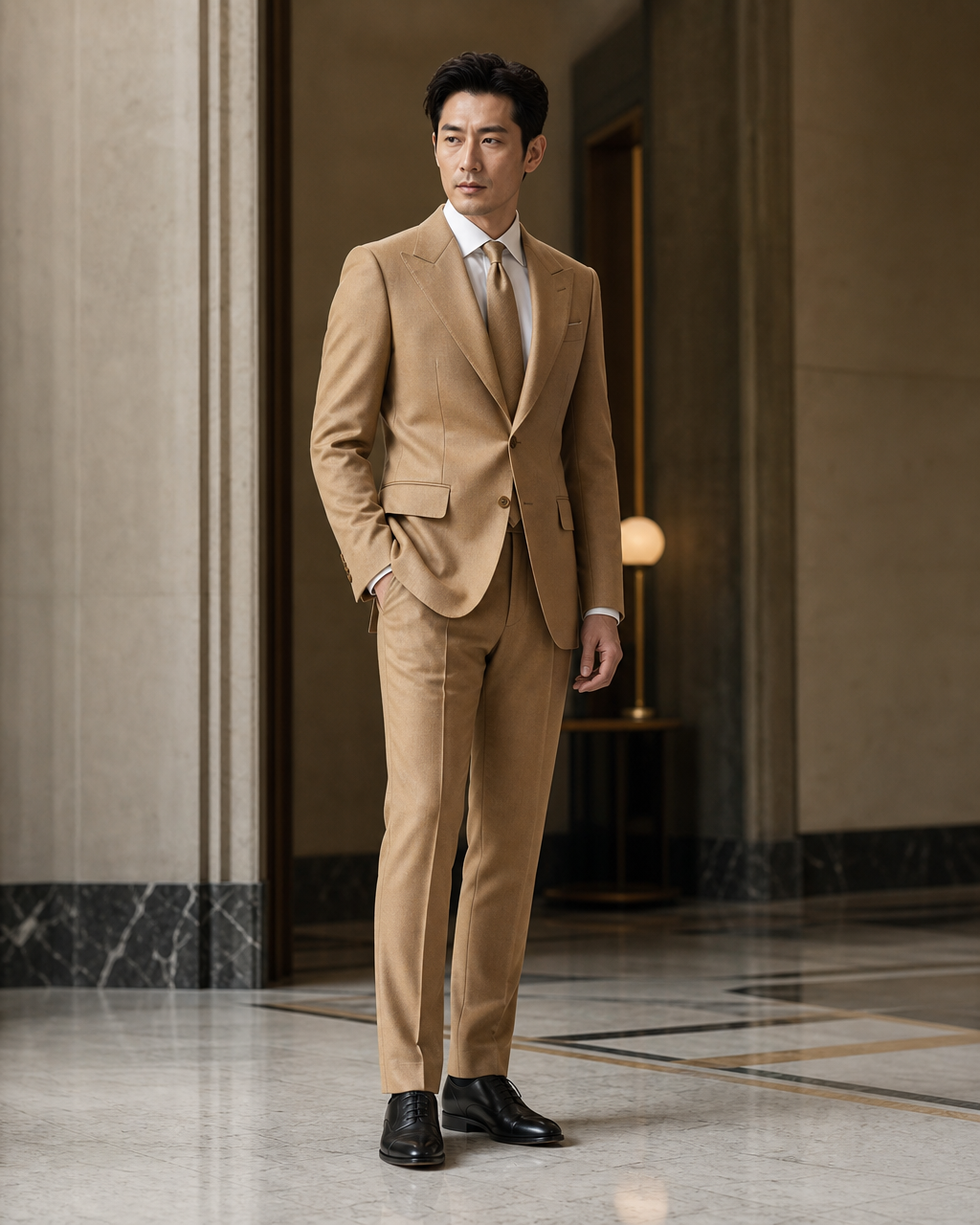 Gold Cashmere Blend Winter Suit - Custom Made to Measure side back view