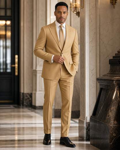 Gold Cotton Beach Wedding Suit - Custom Made to Measure front view