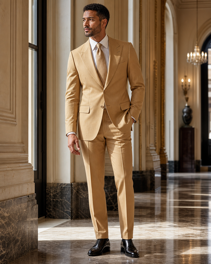 Gold Cotton Beach Wedding Suit - Custom Made to Measure side back view