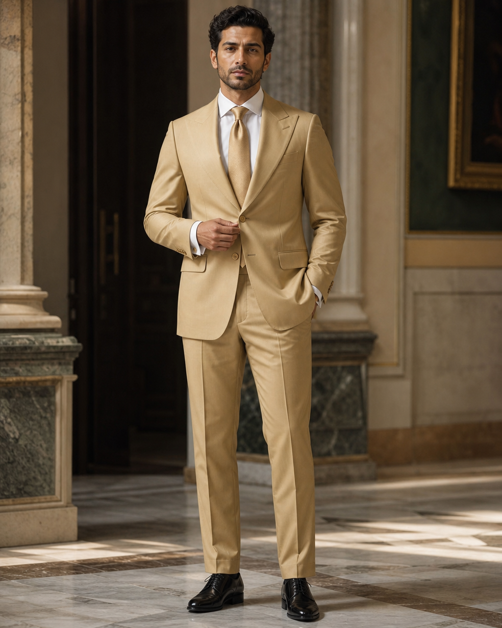 Gold Cotton Outdoor Wedding Suit - Custom Made to Measure front view