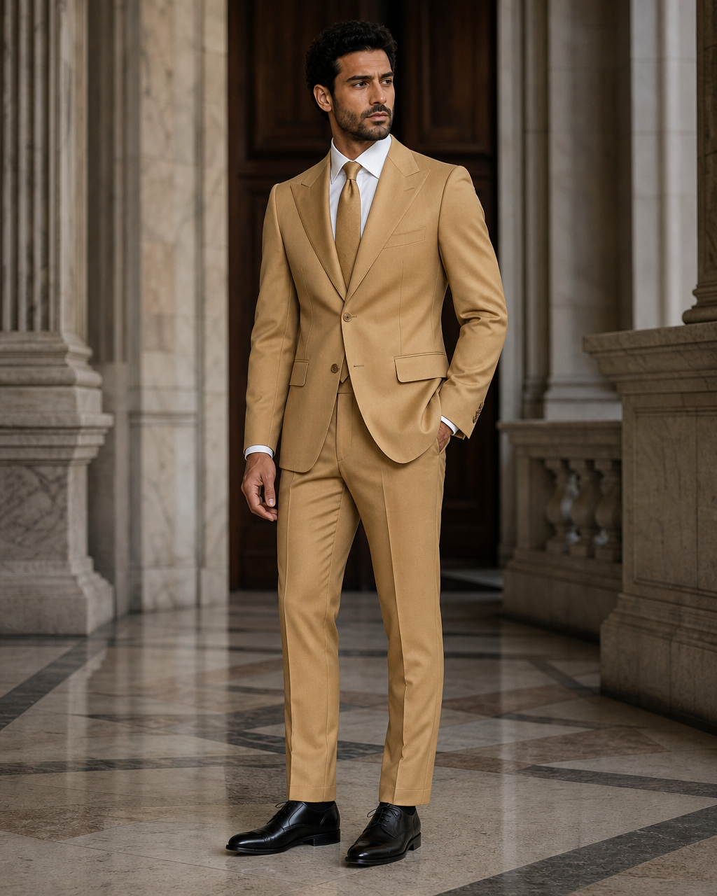 Gold Cotton Outdoor Wedding Suit - Custom Made to Measure side back view
