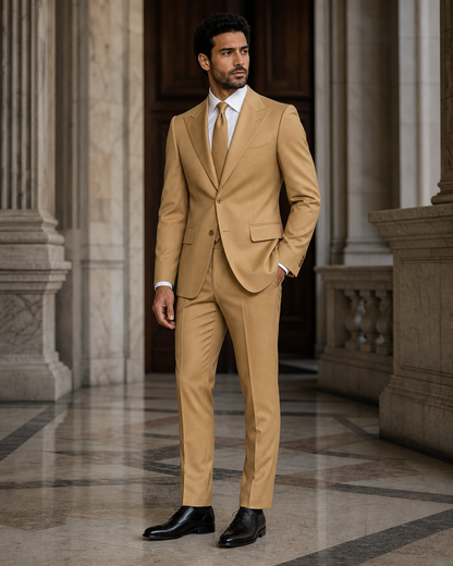 Gold Cotton Outdoor Wedding Suit - Custom Made to Measure side back view
