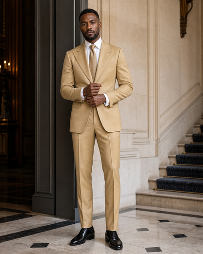 Gold Cotton Summer Suit - Custom Made to Measure front view