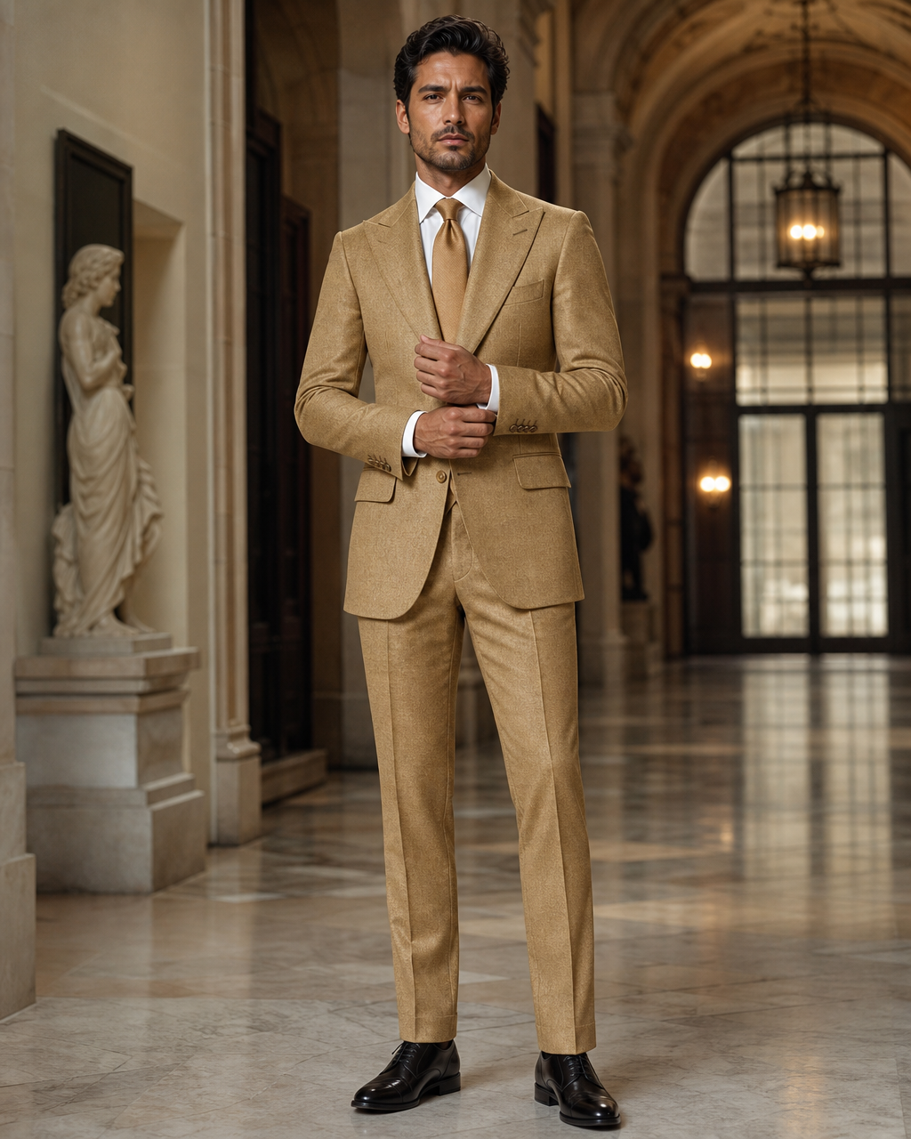 Gold Flannel Winter Suit - Custom Made to Measure front view