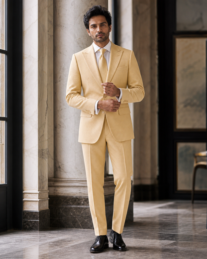 Gold Seersucker Beach Wedding Suit - Custom Made to Measure front view