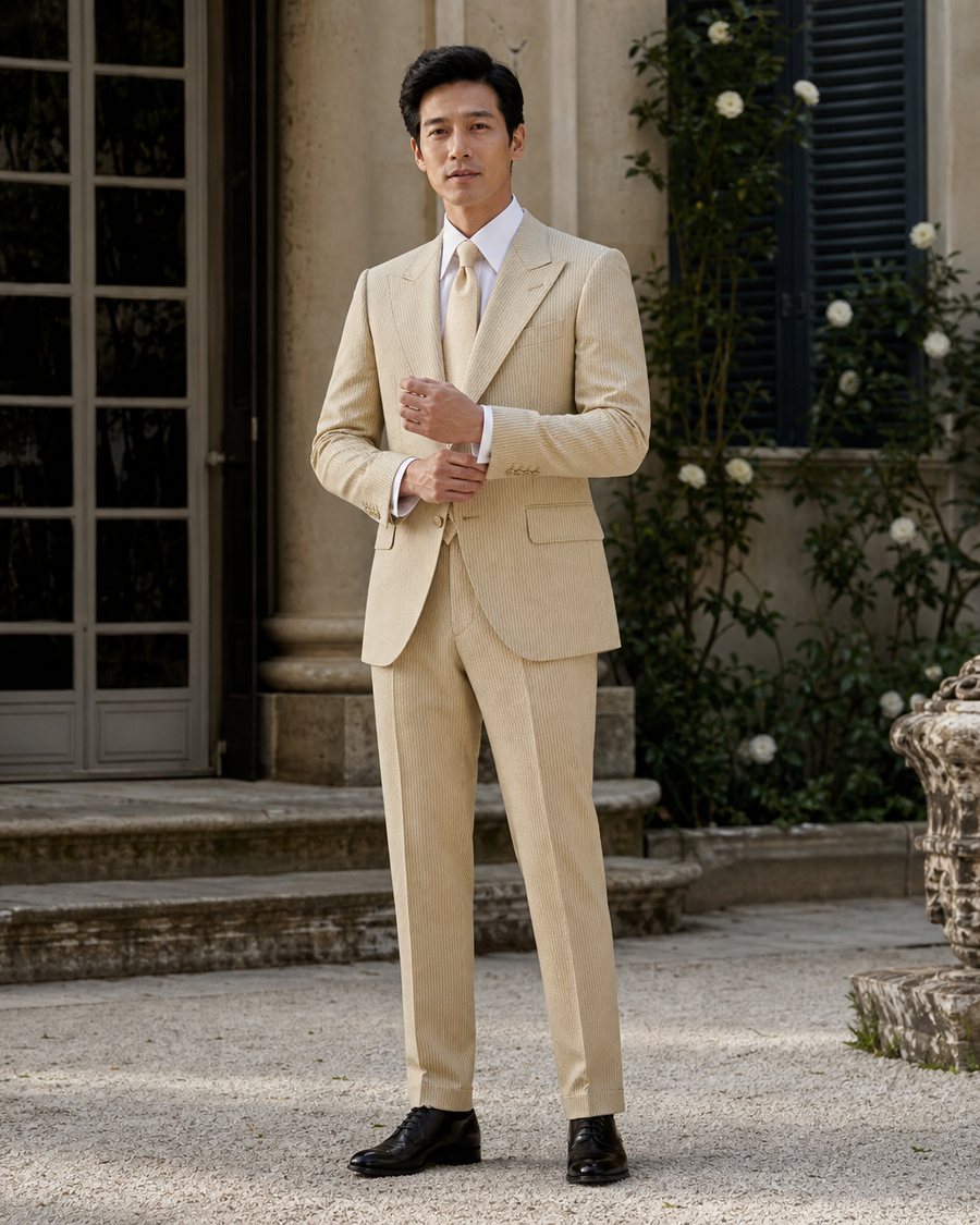 Gold Seersucker Outdoor Wedding Suit — Custom Made to Measure