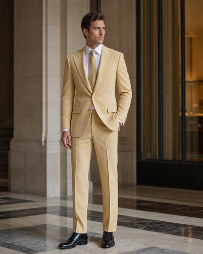 Gold Seersucker Summer Suit - Custom Made to Measure side back view