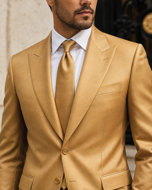 Gold Silk Blend Peak Lapel Suit — Custom Made to Measure — 4