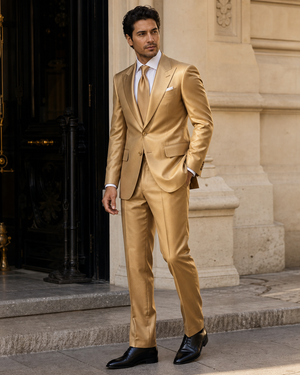 Gold Silk Blend Peak Lapel Suit — Custom Made to Measure — 3