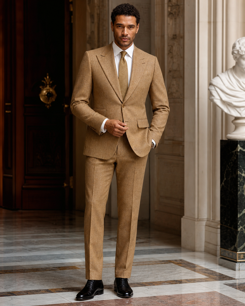 Gold Tweed Winter Suit - Custom Made to Measure front view