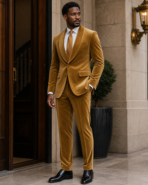 Gold Velvet Shawl Lapel Suit — Custom Made to Measure — 3