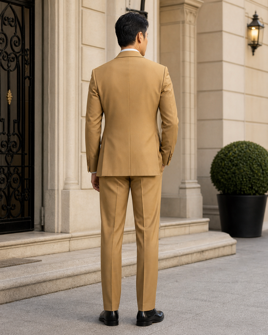 Gold Wool Shawl Lapel Suit - Custom Made to Measure back view