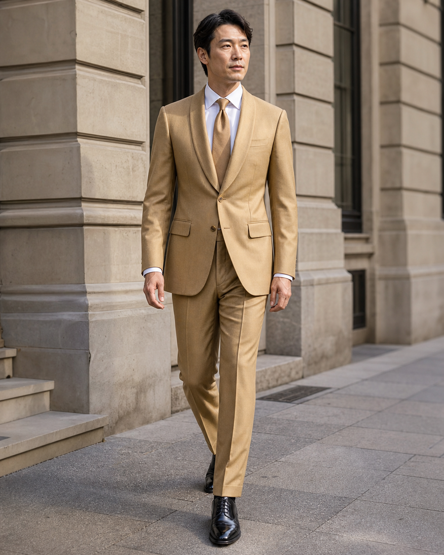 Gold Wool Shawl Lapel Suit — Custom Made to Measure