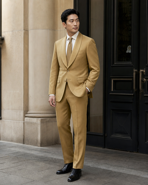 Gold Wool Shawl Lapel Suit — Custom Made to Measure — 3