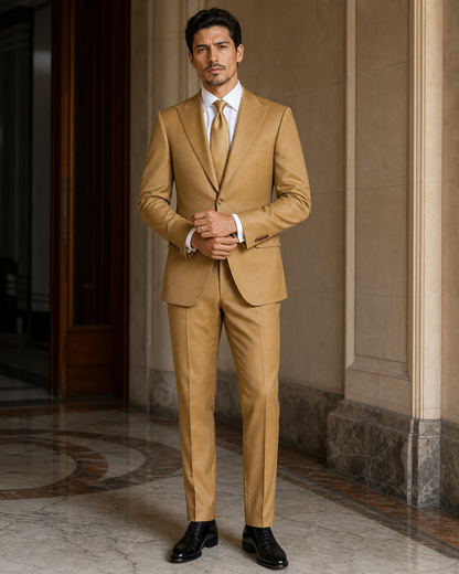 Gold Wool Winter Suit - Custom Made to Measure front view