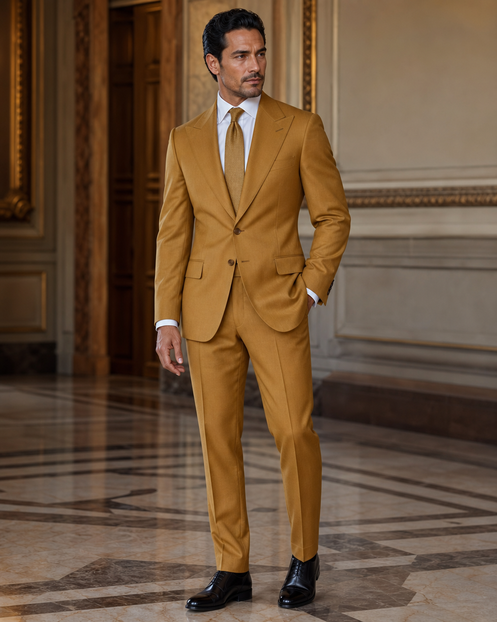 Gold Wool Winter Suit - Custom Made to Measure side back view